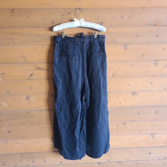 Anthropologie Sancia Marla Linen Blend Wide Leg Pant in Noir Black Large Tie - Picture 3 of 8